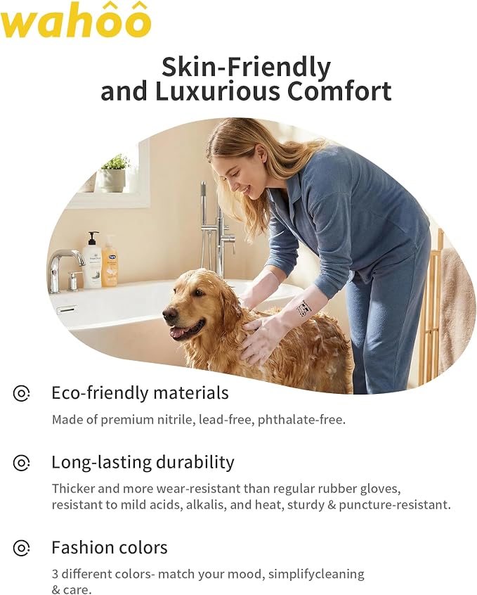 LANON 3 Pairs wahoo Nitrile Cleaning Gloves, Latex free Reusable Dishwashing Gloves for Kitchen, Bathroom, Gardening, Pet Care,Heavy-Duty, Durable, Non-Slip,12 Mil,Colorful Medium