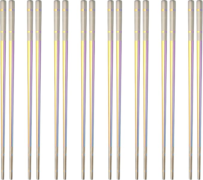 uxcell 8 Pairs Stainless Steel Chopsticks, 23.5cm / 9.25 Inch Metal Chop Sticks Square Lightweight Chopsticks Tableware Accessories Bulk for Home Kitchen Hot Pot Cooking, Colored Pink
