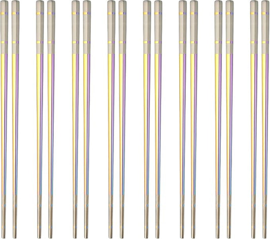 uxcell 8 Pairs Stainless Steel Chopsticks, 23.5cm / 9.25 Inch Metal Chop Sticks Square Lightweight Chopsticks Tableware Accessories Bulk for Home Kitchen Hot Pot Cooking, Colored Pink