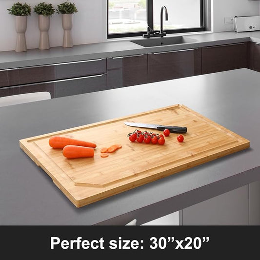 30 x 20 Extra Large Bamboo Cutting Board for Kitchen, Cutting Board Stove Top Cover, Butcher Block Chopping Board with Handle and Juice Groove, Large Charcuterie Board Over the Sink
