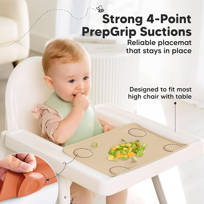 KeaBabies 2pk Silicone Placemats for Toddlers, Kids, 12x9 (Terracotta) | Non Slip Suction Silicone Placemat for Restaurants, Dining Table,Travel, Easy to Clean, Food Grade/BPA-Free, Small Table Mat