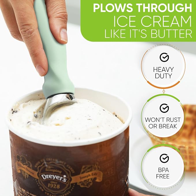 Spring Chef Ice Cream Scoop with Comfortable Handle, Professional Heavy Duty Sturdy Scooper, Premium Kitchen Tool for Cookie Dough, Gelato, Sorbet, Pistachio
