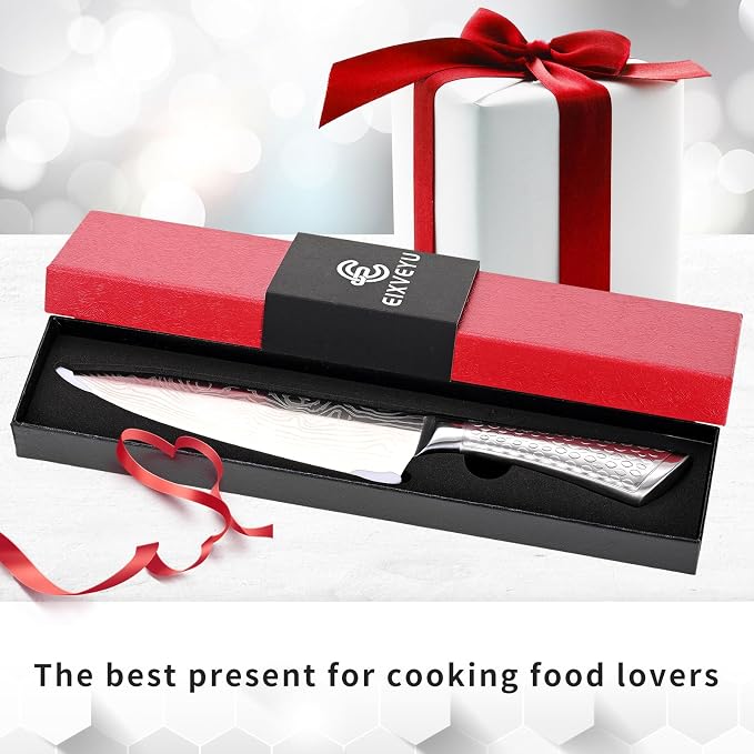 Chef Knife 10 inch Kitchen Knife Damascus Pattern Stainless Steel with Non-slip Hollow Handle