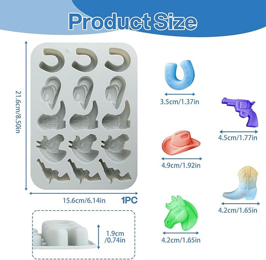 2 Pack Cowboy Chocolate Molds, Western Theme Silicone Mold Baking with Cowboy Hat, Cowboy Boot and Horse, Suitable for Making Chocolate, Candy, Cakes, Cupcakes, And Cookies Soaps (Grey-1PCS)