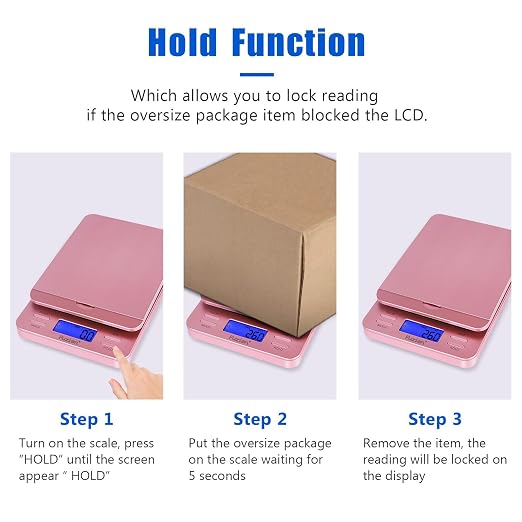 Fuzion Shipping Scale, Digital Postage Scale for Packages 86 lb/0.1oz with Hold and Tare, Postal Scale with Flip Holder, Package Scale for Small Business, Battery & AC Adapter, Rose Gold
