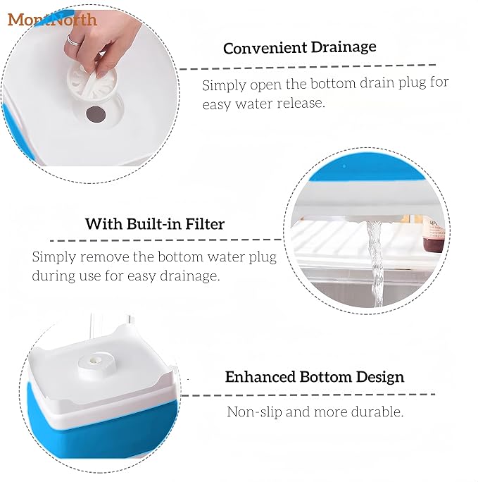 Collapsible Wash Basin 9L, Foldable Dish Tub with Drain Plug, Portable Collapsible Dish Basin, Camping Sink for Washing Dishes, Laundry & Kitchen Use (Blue)