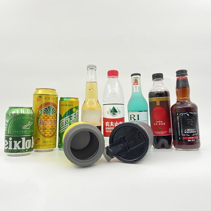 4 in 1 Stainless Steel Can/Bottle Insulator, 14oz Two-Way Lids SUS Insulated Can Cooler, Beer Bottle holder (Green)
