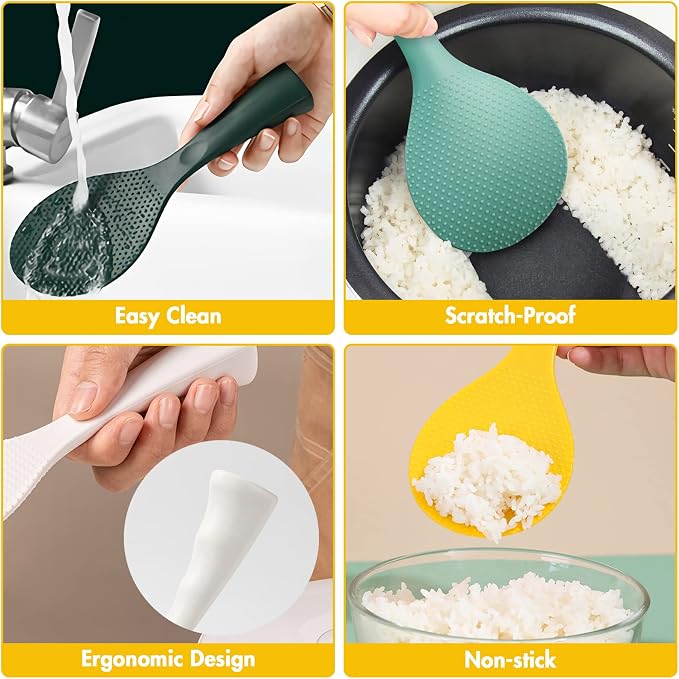Silicone Standing Rice Spatula with Non-Stick Paddle, Heat Resistant Rice Cooker Spoon, Serving Spoon - Orange