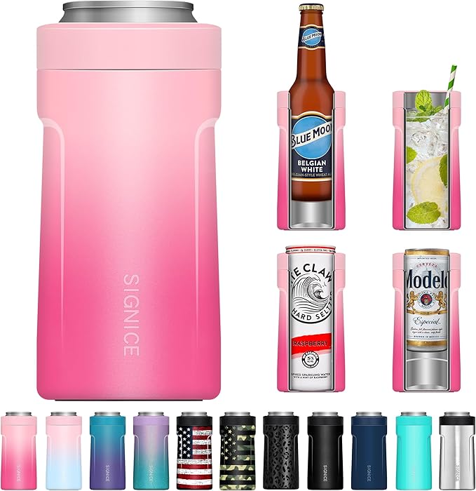 Universal Can Cooler - Signice 3 in 1 Insulated 12 oz Beer Can Insulator Stainless Steel Metal Holder for 12oz Slim Skinny Tall Standard Cans Bottle Hard Seltzer Soda Energy Drinks (Sakura)