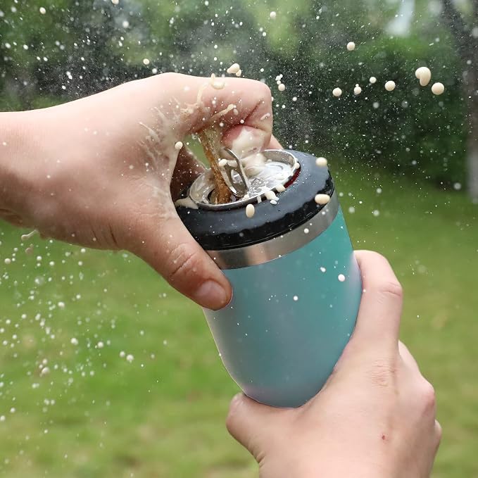HAUSHOF 4-in-1 Insulated Can Cooler Fits 12oz Cans & Beer Bottle, Lake Blue | Double-Wall Vacuum Insulated, 18/8 Stainless Steel, BPA-Free Lid, Slim Can Cooler for Camping, Beach & Picnic