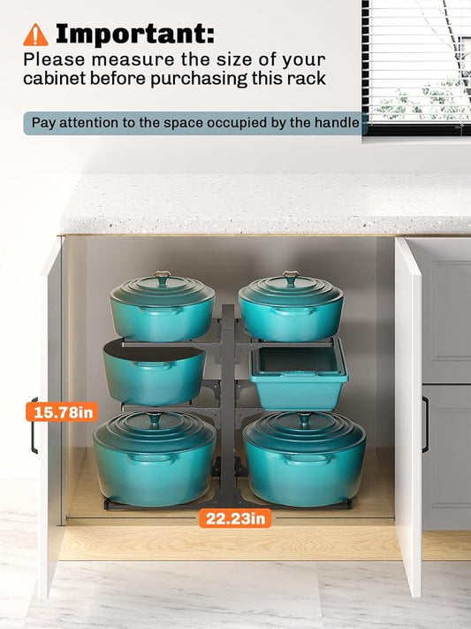 MUDEELA 6-Tier Heavy Duty Pots and Pans Organizer under Cabinet, 13.78" H | Work as a Single or Double-sided, Adjustable Pot Rack for Frying Pan, Cast Iron Skillet, Fits Various Cookware up to 12"
