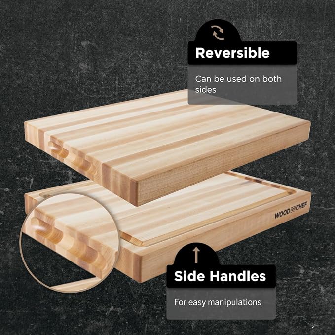 24" Classic Maple Reversible Cutting Board with Juice Groove | Folding Design, HDPE Lumber, Weathered Wood Finish, Wide Armrests, Contoured Seat, Outdoor Patio Use