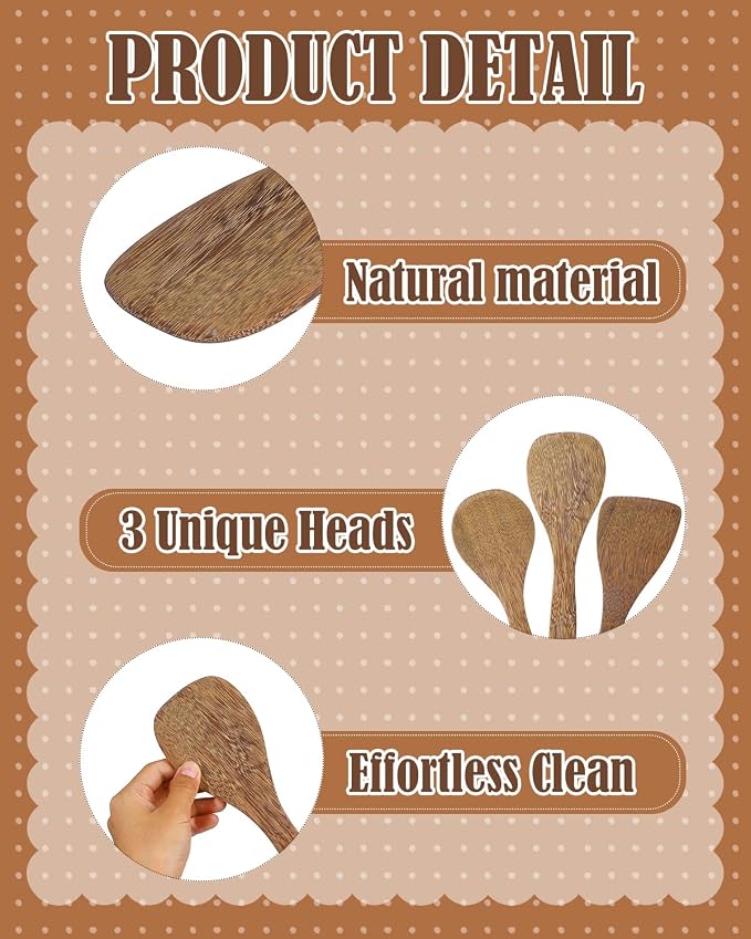 EORTA Set of 3 Wooden Rice Paddles, 8 Inch Rice Spoon Spatula & Scooper for Nonstick Cookware, Small Wooden Utensils for Kitchen Cooking, Slanted/Flat/Curved Food Spatula, 8.26 * 2.75inch