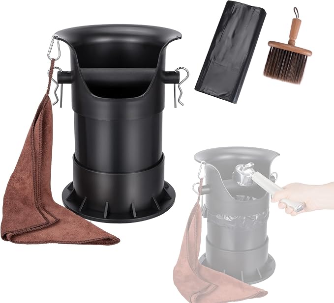 HOMEE 4L Espresso Coffee Knock Box with 25 Garbage Bags with Brush & Towel | Large Capacity and Detachable, Non-Slip Base, Easy to Clean, Barista Style Coffee Knock Box for Home and Commercial Use