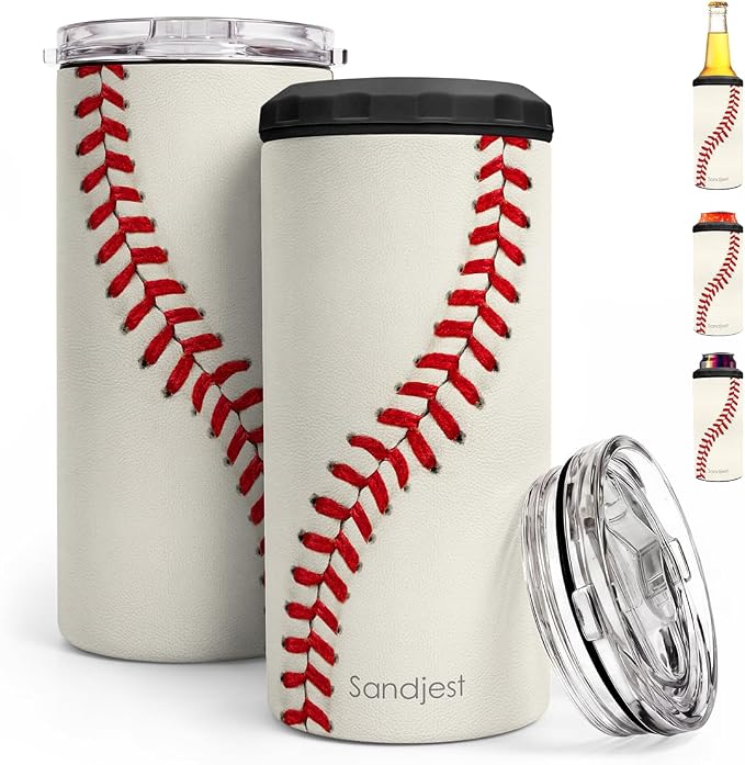 Baseball Can Cooler 12oz - Travel Mug Cups - Stainless Steel Insulated for Men Women Players - Tumbler Cans Koozie, Sport Gift for Fan Coach Lovers