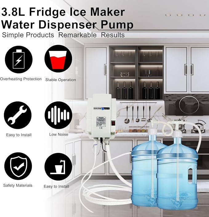 Bottled Water Dispenser Pump System Double Inlet 110V Electric Drinking Water Pump Large Flow 3.8L 5 Gal Automatic Bottle Water Jug Dispensing for Fridge Coffee Ice Tea Maker Kitchen
