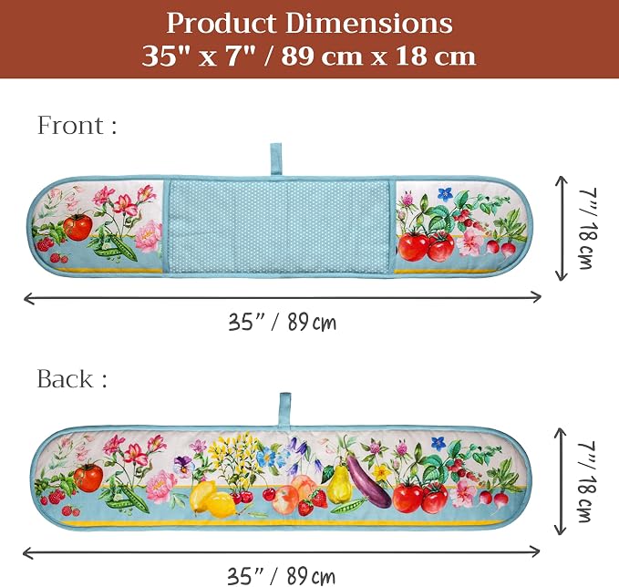Maison d' Hermine Double Oven Mitts 100% Cotton Double Oven Glove (7"x35") | Heat Resistant BBQ Cooking Gloves with Loop Baking Grilling Kitchen Hotel Home Farmhouse Spring Summer - Giverny