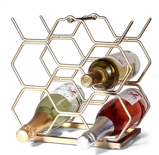 Small Wine Racks Countertop (8 Bottle Capacity),Metal Wine Bottle Holder Modern Gold for Home Kitchen Bar,Tabletop Wine Rack for Cabinet, Pantry, Wine Bottle Storage