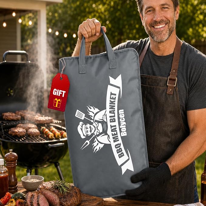 Upgraded BBQ Blanket for Resting Meat -Smoker Accessories Insulated Meat Resting Bag with Wide Mouth for Brisket/Steak/Pork Shoulder/Turkey - BBQ Accessories Grilling Gifts for Men (Gray, 21inch)