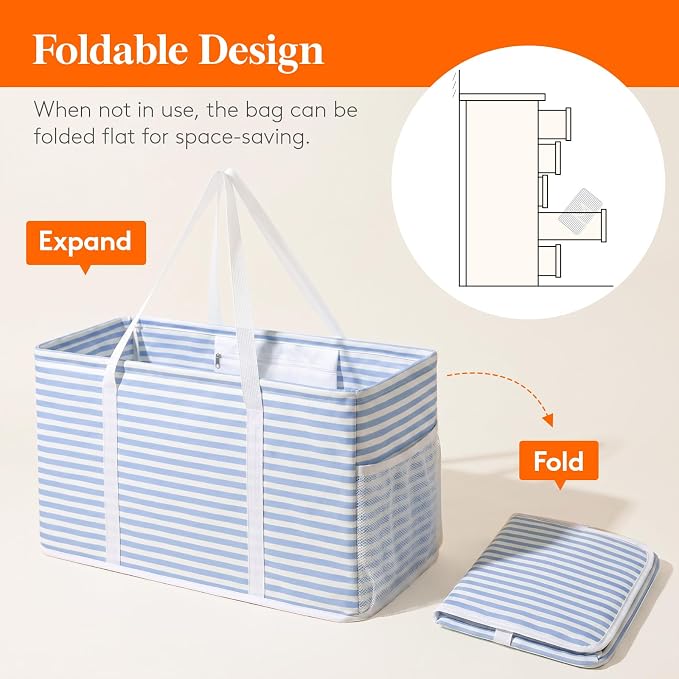 Lifewit Extra Large Tote Bag, Reusable Grocery Bags with Metal Wire Frame and Handles