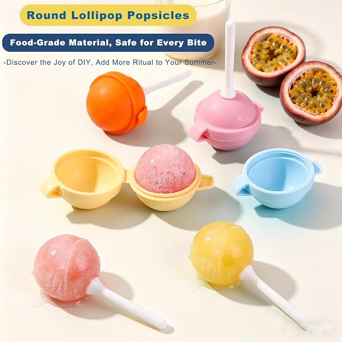 Silicone Lollipop Ice Cream Maker Molds,Colorful Diy Popsicle Molds for Kids,Creative Sphere Ice Pop Mold for Summer Parties, Reusable Popsicle Molds Easy Release(4pcs)