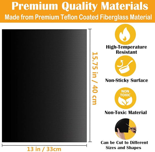 Grill Mats for Outdoor Grill - Dailyart Set of 10 BBQ Grill Mat Non-Stick Grill Sheets Teflon Grilling Accessories BBQ Accessories Reusable, Works on Gas, Charcoal, Electric Grill 15.75 x 13-Inch