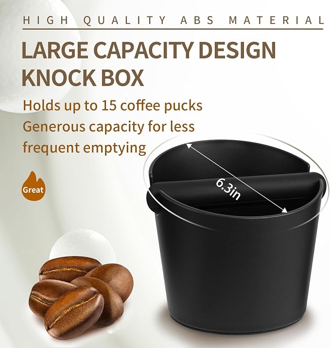 IAOSEN 6.3Inch Knock Box Large Espresso Knock Box Shock-Absorbent Knock Box Espresso with Removable Knock Bar and Non-Slip Base Espresso Machine Accessories for Home/Office