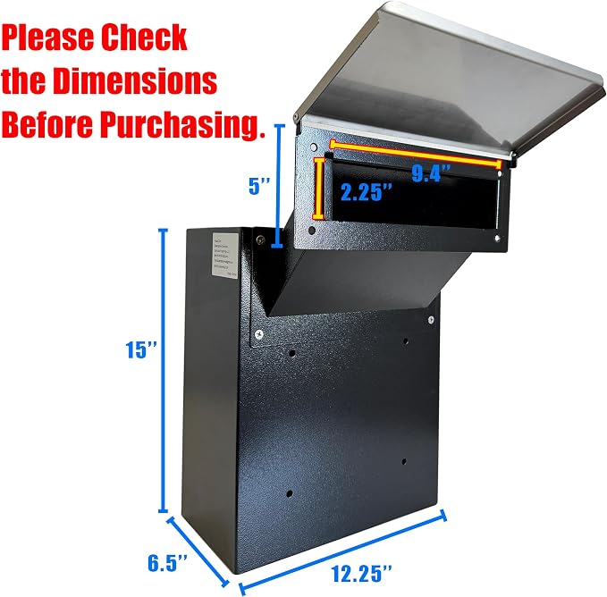 Through-the-Wall Locking Mailbox with Anti-Fishing Chute | Heavy-Duty Steel Mail Drop Box with Rainproof Cover & Adjustable Sleeve for Homes, Offices & Apartments, Black