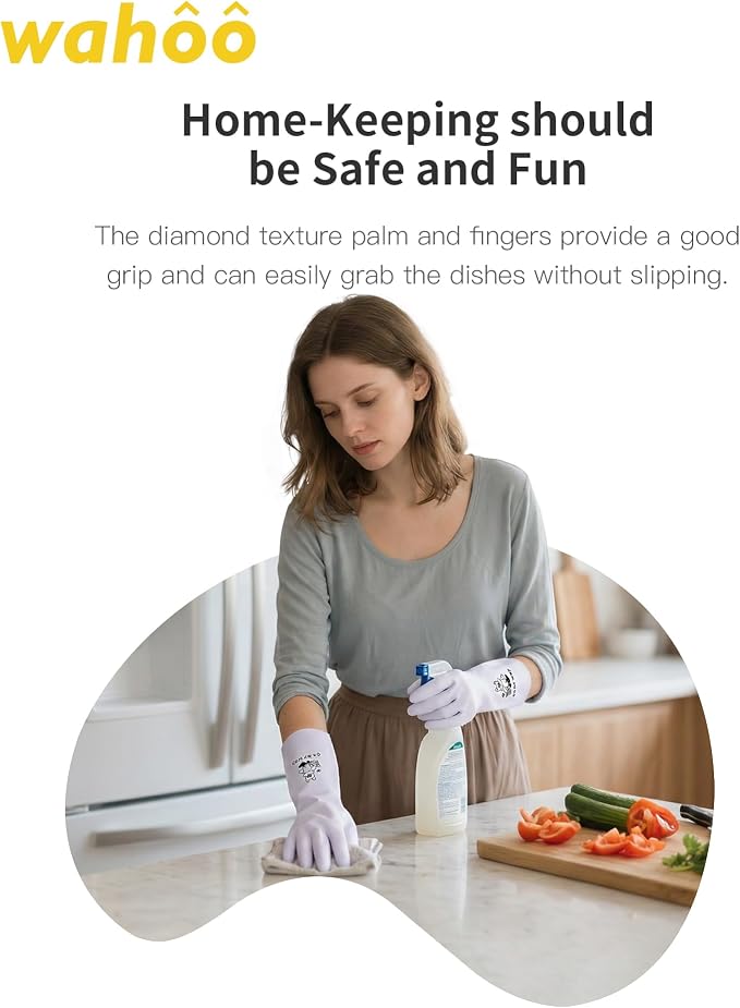LANON 3 Pairs wahoo Nitrile Cleaning Gloves, Latex free Reusable Dishwashing Gloves for Kitchen, Bathroom, Gardening, Pet Care,Heavy-Duty, Durable, Non-Slip,12 Mil,Colorful Large