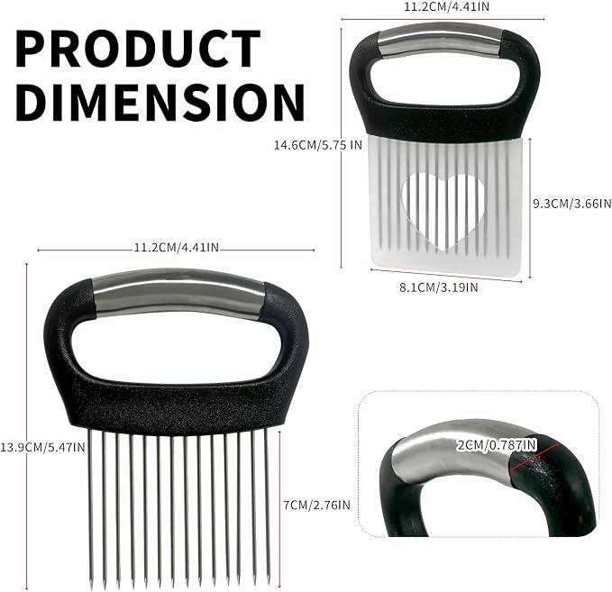Onion Holder for Slicing, 304 Stainless Steel Vegetable Chopper with 10/14 Needles, Tomato Slicer, Meat Tenderizer Tool, Kitchen Gadgets for Even Slices (Matte Black, Extra-Large)