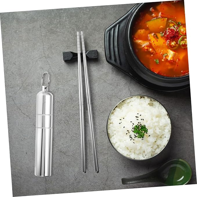 SHOWERORO Foldable Chopsticks with Case 2 Pairs Stainless Steel Portable Utensils Reusable Metal Chopsticks Set for Travel Camping Hiking Business Trips Compact Storage Tube