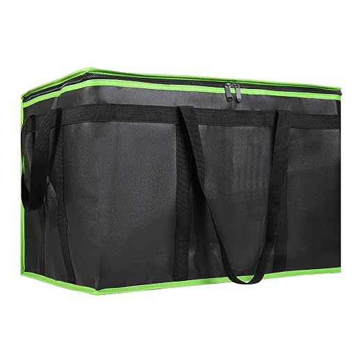 1-Pack Insulated Food Delivery Bag, XXX-Large Commercial Food Warmer for Delivery Drivers, Insulated Reusable Grocery Cooler/Hot Bags, Tote Bag for Shopping/Travel, Black with Green Edge