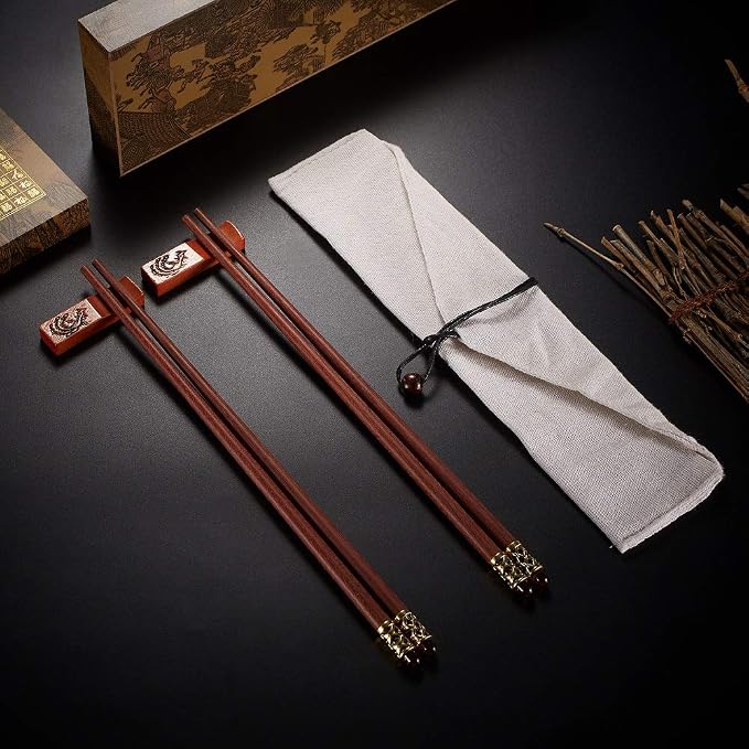 Reusable Chopsticks-Chinese Natural Wooden Chopstick,With Holder and Carrying Bag Present Set