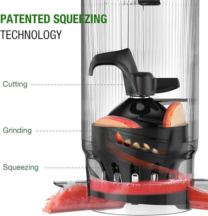 TUUMIIST Cold Press Juicer Machine, 5.8 Inch Extra Large Feed Chute for Whole Fruits, Easy to Clean Slow Juicer, High Yield, BPA Free - Grey