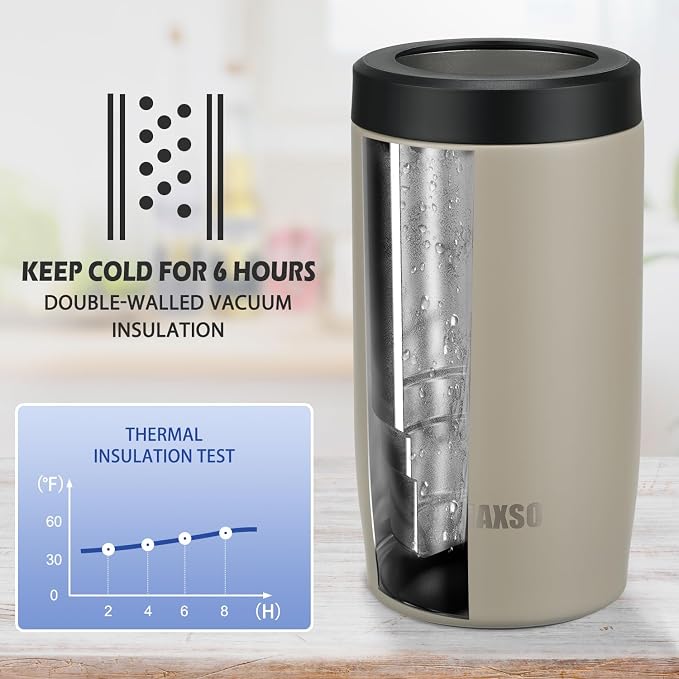 4-in-1 Slim Can Cooler Easy to Hold Insulated Beer Can Holder Double-walled Stainless Steel for All 12 Oz Cans (Beige)