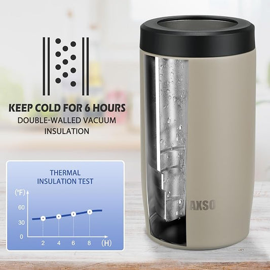 4-in-1 Slim Can Cooler Easy to Hold Insulated Beer Can Holder Double-walled Stainless Steel for All 12 Oz Cans (Beige)
