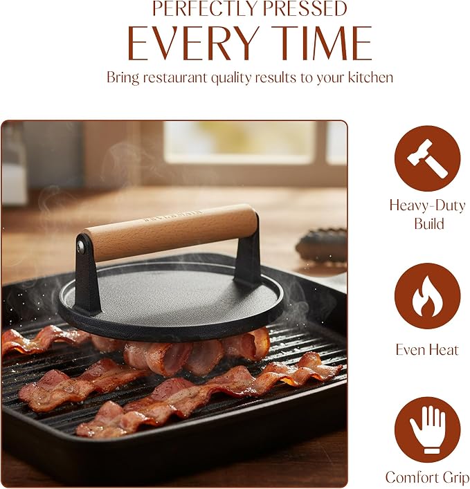 Bellemain Smash Burger Press, Grill Press, Bacon Press, Meat Press - 7 Inch