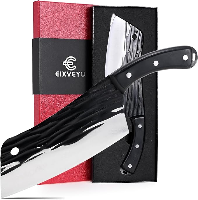 SHI BA ZI ZUO Meat Knife Cleaver Knife Forged Butcher Knife Kitchen Knife for Meat Cutting with Anti-Slip Wooden Handle