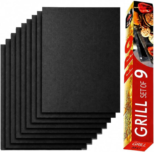 Grill Mats for Outdoor Grill, Set of 9 BBQ Grilling Mat for Outdoor Gas Grill Cooking,15.75 X 13 Inch, Black