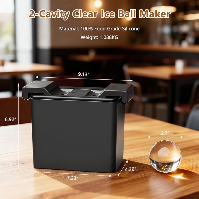 Clear Ice Ball Maker,2 Cavity Ice Ball Maker Mold for Whiskey,2.7 Inch Round Sphere Ice Maker,Idea Gifts for Dad Boyfriend Boss Men who Have Everything