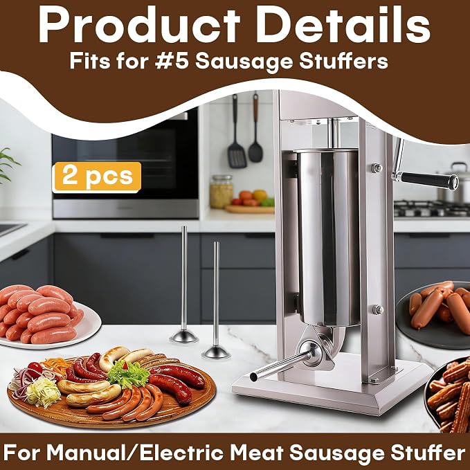 2-Pack 10mm Stainless Steel Sausage Stuffing Tubes for #5 Sausage Stuffer | Fit to Homemade Snack Sticks & Breakfast Links, Slim Sausage Stuffing Horn，For Manual/Electric Meat Sausage Stuffer