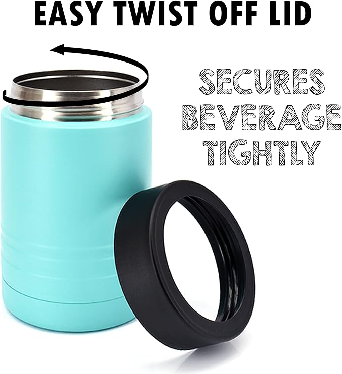 4-in-1 Stainless Steel 12 oz Double Wall Vacuum Insulated Can or Bottle Cooler Keeps Beverage Cold for Hours - Also Fits 16 oz Cans - Powder Coated Teal - Clear Water Home Goods