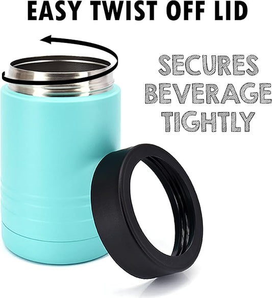 4-in-1 Stainless Steel 12 oz Double Wall Vacuum Insulated Can or Bottle Cooler Keeps Beverage Cold for Hours - Also Fits 16 oz Cans - Powder Coated Teal - Clear Water Home Goods
