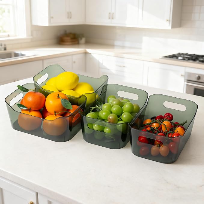 Tiawudi 8 Pack Plastic Storage Bins, Clear Pantry Organizers and Storage Containers, Multi-Use Organizer Bins for Kitchen, Bathroom, Office, Shelf, Fridge, Home Edit and Cabinet Organizers