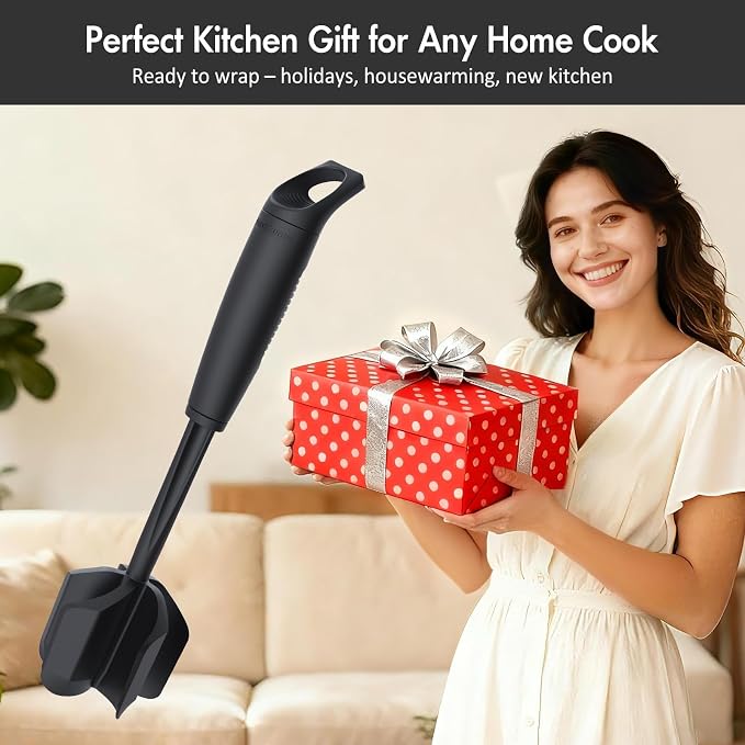 Ourokhome Meat Chopper and Potato Masher, Heat Resistant Nylon Ground Beef Smasher for Hamburger, 5 Curved Blades Nonstick Mixer & Stirrer, Practical Kitchen Gadgets, Black