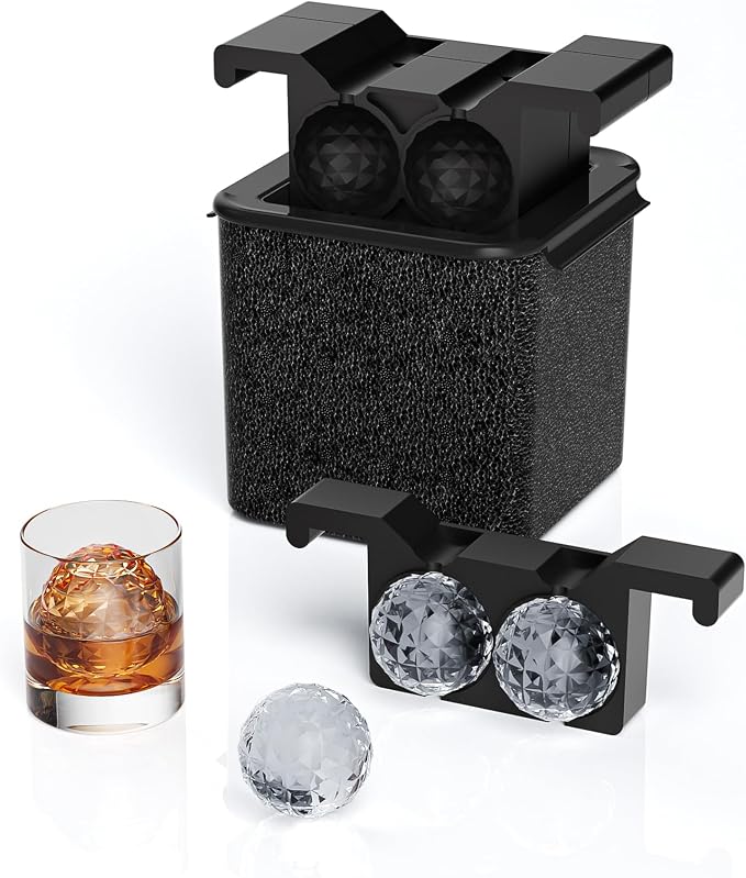 Bangp Clear Ice Ball Maker Mold,4 Crystal-clear 2.4" Ice Balls | Clear Ice Cube Maker for Whiskey,Cocktails and Drinks,Non-BPA,Fun Shapes Silicone Ice Ball Mold,Gifts for Men