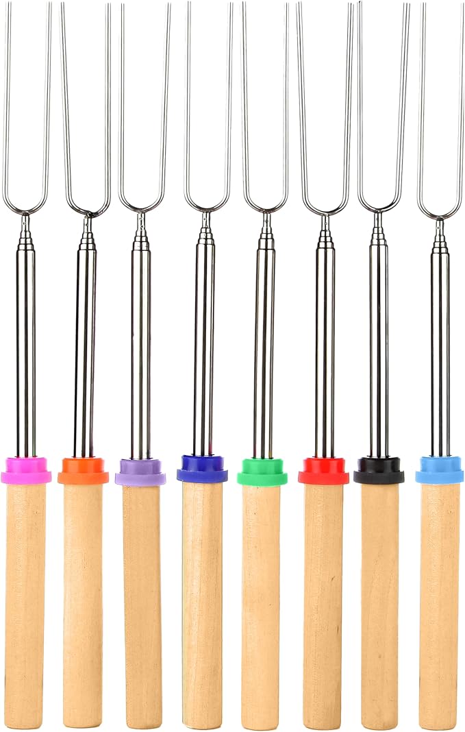 BEARCLAW Smores Sticks for Fire Pit - Accessories for Campfire Marshmallow Roasting Sticks Smores Kit Outdoor-Smore Skewers Hot Dog Fork For Outside, Camping Essentials Bonfire Gear Long 32" 8 Pack