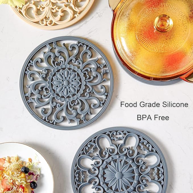 Extra Thick Silicone Trivet Mat for Hot Dishes, Hot Pots and Pans, Pot Holder, Hot Pad to Portect Your Table and Countertop, Kitchen Decor and Accessories,Malachite Green,Set of 3