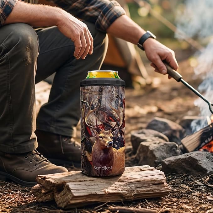 Hunting Cup Can Cooler 12oz - Travel Mug Cup - Stainless Steel Insulated for Men Hunters - Tumbler Cans Koozie, Gift for Christmas, Birthday, Father's Day
