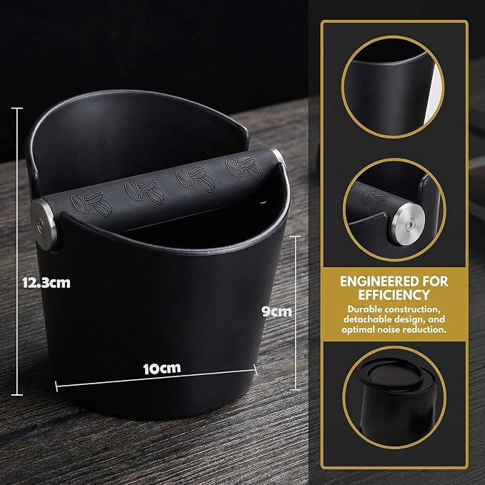 Coffee Knock Box, Espresso Knock Box, Coffee Bin, Espresso Dump Bin, 4.8 Inch Shock-Absorbent Durable Barista Style Espresso Knock Box with Removable Metal Knock Bar and Non-Slip Base(Round) | Ailelan Coffee Knock Box, Espresso Knock Box, Coffee Bin, E...